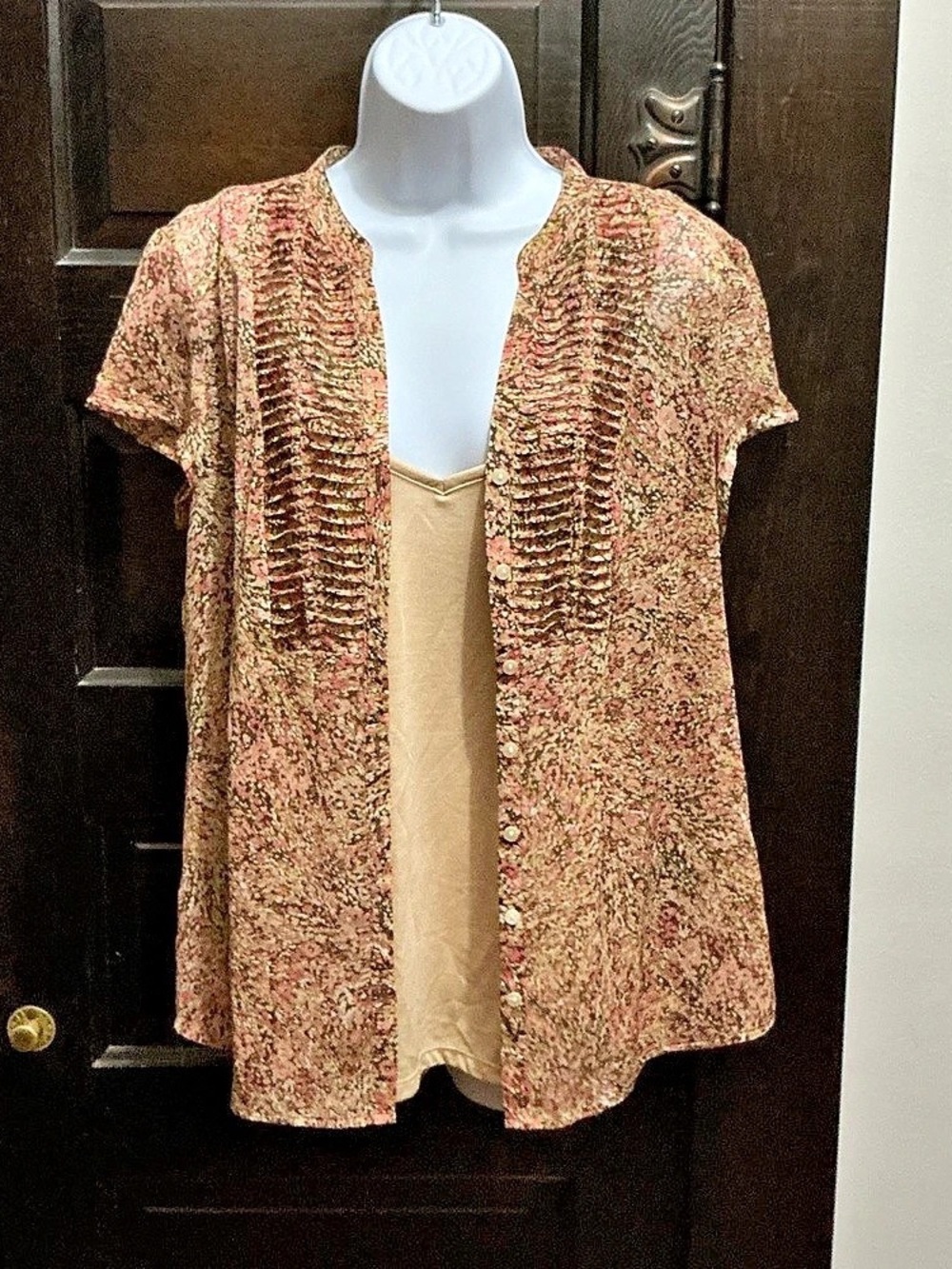 (68) Liz Claiborne Floral Blouse in Brown & Pink Size Large NWOT